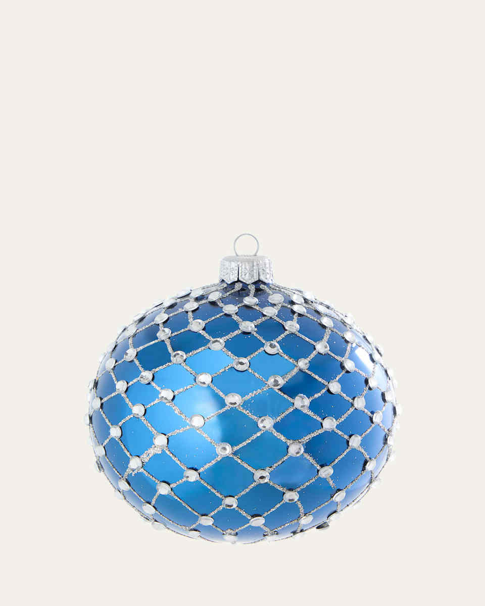 Glittery Lattice Ball Ornament, Blue